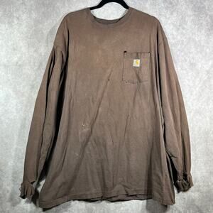 Carhartt Shirt Mens 2XLT Dark Brown Loose Fit Heavyweight Distressed Casual Work